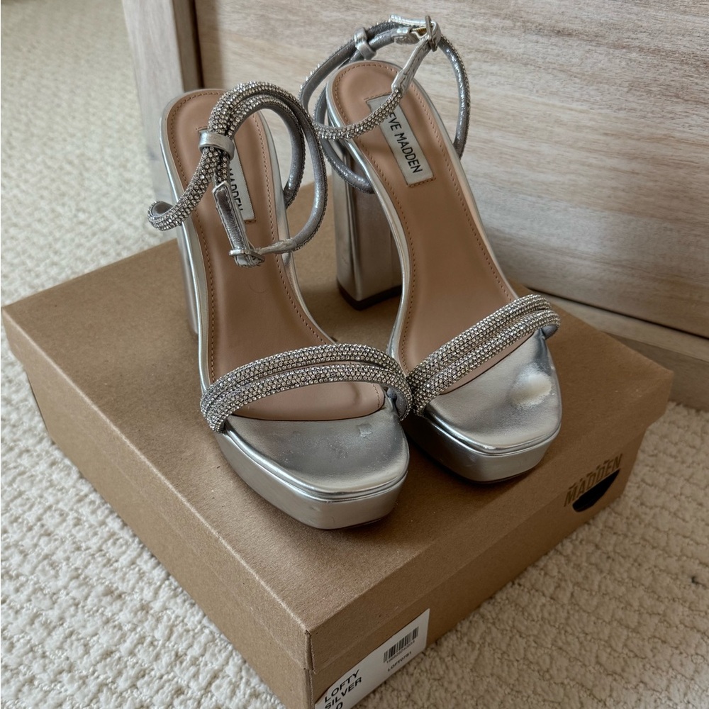 Steve Madden Metallic Silver Platform Heels